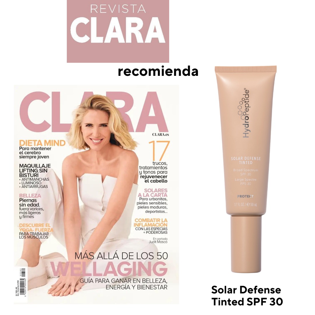 Solar Defense Tinted SPF 30 ha sido recomendado por la Revista  Clara como una de las mejores opciones para proteger tu piel este verano. 